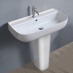 Rectangular White Ceramic Pedestal Sink